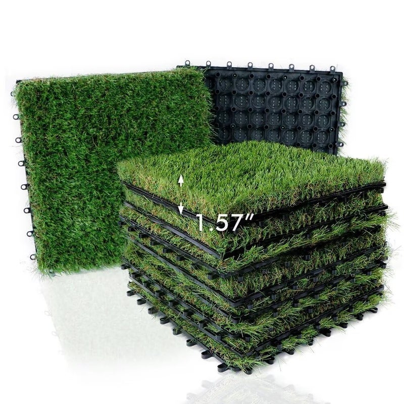 XLX TURF Outdoor Artificial Grass Tiles Interlocking Turf Squares 9 Pack, 12"x12" Fake Grass Mat for Balcony Patio Deck Flooring Decor, Pets Dog Pee Pad, Self-draining 8 Buckle System - Image 1